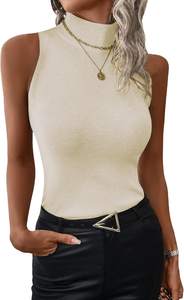 Women's Mock Turtle Neck Tank Tops Slim Fit Ribbed Knit Sleeveless Tops Casual Cami Vest Shirts