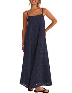 MEROKEETY Women's Summer Maxi Dress Boho Spaghetti Straps Sundress | Sleeveless, Casual, Floral Lace Eyelet, F