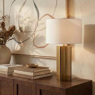 SAFAVIEH Couture Lighting Collection Rollins Square Metal Gold/White 27-inch Bedroom Living Room Home Office D