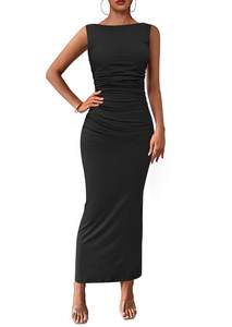 PRETTYGARDEN Women's Bodycon Midi Wedding Guest Dresses | Soft Stretchy,Sleeveless Boat Neck,Slim Fitted,Waist