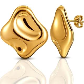 Musment® Gold Earrings for Women, 14K Gold Plated Chunky Stud Earrings, Lightweight Hypoallergenic Statement E