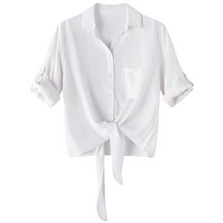 Dauocie Women's Tie Front Top 3/4 Roll Up Sleeve Button Down Shirts Pocket | 100% Lyocell, Breathable & Coolin