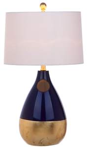 SAFAVIEH Lighting - Kingship 24-Inch Glass Table Lamp Set of 2 - Navy & Gold - Glam Lacquered Body Design - Id