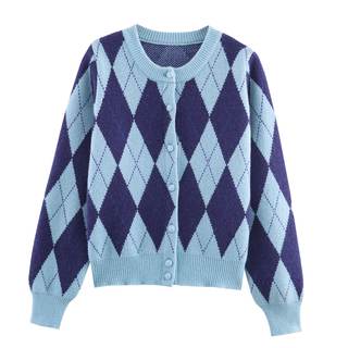 KEOMUD Argyle Sweater Women Vintage Knit Cardigan Sweater Long Sleeve Button Down Soft Outwear for Fall Spring
