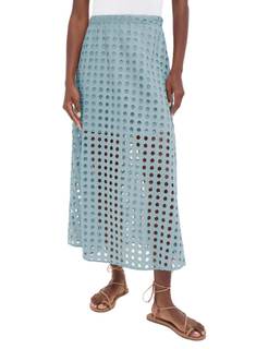 Ailoqing 2026 Summer Casual Long Skirt for Women Cotton Eyelet Beach Maxi Skirt with Underneath