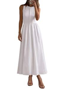 PRETTYGARDEN Pleated Maxi Dresses for Women with Pockets | Sleeveless A-Line Knit,Summer Patchwork Mixed Media