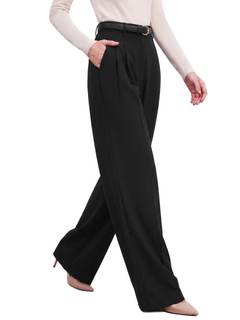 Sunzel Pleated Wide Leg Dress Pants for Women High Waisted Workout Trousers | Office-to-Active, slimming pleat