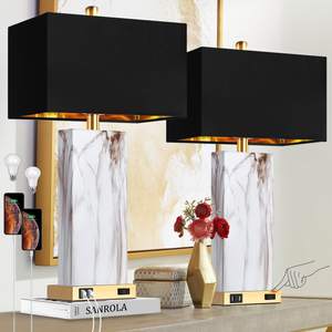 Touch Control Table Lamps Set of 2, Modern Contemporary Bedside Lamp with 2 USB Ports 1 AC Outlet, 3-Way Dimma