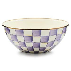 MACKENZIE-CHILDS Everyday Bowl, Large, Purple-and-White Violet Check | Hand-painted design, made from enameled