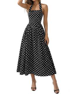 Lingswallow Polka Dot Dress for Women Vintage Tea Party Halter Maxi 2026 | Cinched Waist A Line，Halter Back Ti