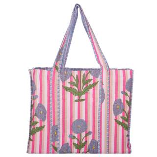 KLAVATE Women Handblock Lightweight Reversible Travel Bag Purse Cotton Shoulder Tote Bag For Shopping Gift For