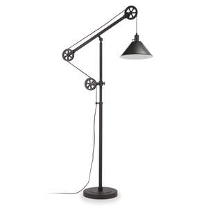 Henn&Hart 70" Modern 1-Light Floor Lamp, Black | Mid-century lamp with an adjustable pulley system and cone sh