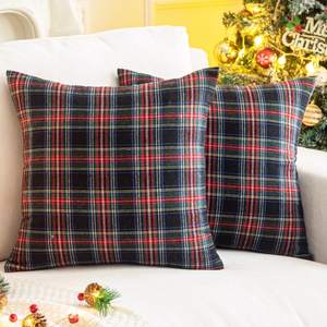 AQOTHES Christmas Plaid Decorative Throw Pillow Covers Black 18x18 Inches | Pack of 2, Scottish Tartan Cushion