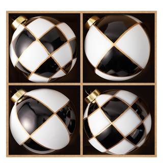 WDS WONDROUS Christmas Ornaments Black and White, Xmas Ball Shatterproof | Set of 4, Checkered Dot Hanging Bal
