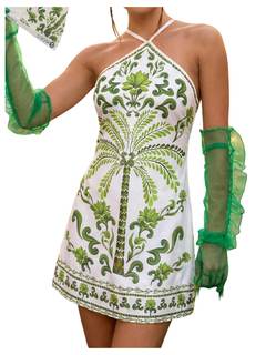 MakeMeChic Women's Boho Dresses Tropical Hawaiian Dresses Beach Outfits | Backless, Mini, Halter Dress, Beach 