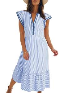 Dokotoo Womens Dresses 2026 V-Neck Cap Sleeve Empire Waist Dress | Spring, Summer, Flowy Hem, Striped, Floral,
