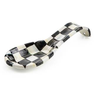 MACKENZIE-CHILDS Enamel Spoon Rest, Black-and-White Courtly Check | Hand-painted design, made from enameled st