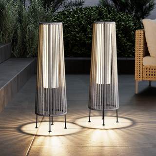 Grand patio Outdoor Floor Solar Light 2-Pack, Wicker Solar Patio Lamp Waterproof Outside Deck Lamp for Porch, 