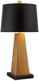 Obelisk 26" Tall Table Lamp Gold Leaf Black Modern with Square Marble Riser | Bedroom Living Room Nightstand B