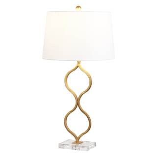 JONATHAN Y Levi Table Lamp 31.5" Curved Metal and Crystal, Gold Painting | Modern Glam Bedside Light, White Li