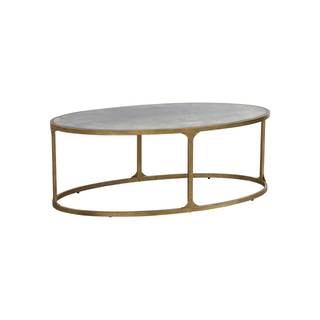Signature Design by Ashley Oval Coffee Table for Living Room, Antiqued Gold | Faux-marble tempered glass top, 