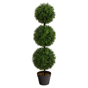 Nearly Natural 36 in Artificial Triple Ball Boxwood Topiary Tree with Pot | For Indoor or Outdoor Use, Realist