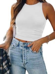 ATHMILE Womens Double Lined Crop Tank Tops Casual Basic Shirts Sleeveless Workout Tops Cute Summer Clothes Tee