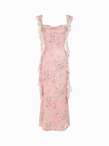 CIDER Women's Wedding Guest Dress Sleeveless Mesh Ruffle Maxi Formal Dress | Stretchy Tie Back, Summer Fall We