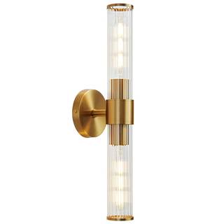 Hardwired Gold Bathroom Vanity Light Threaded Glass Wall Sconce | Up & Down Bidirectional Lighting, Damp Rated