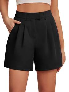 Feiersi Womens Casual Elastic Waist Wide Leg Suit Tailored Shorts Summer Dressy Work Shorts with Pockets Small