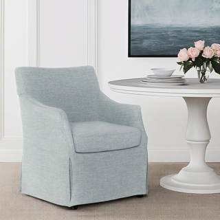 Martha Stewart London Upholstered Skirted Dining Arm Chair with Casters – Curved Back, Removable Seat Cushion,