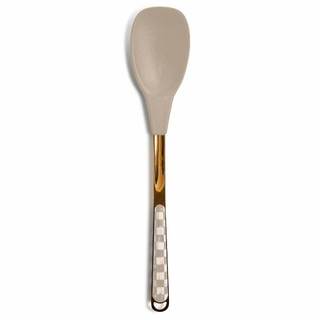 MACKENZIE-CHILDS Silicone Kitchen Spoon, Brown-and-White Mocha Check | Decorative utensil, stainless-steel han