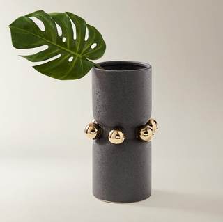 Z Gallerie Zerra Vase, Medium, Charcoal Black, Cylindrical | Gold Sphere Accents, Ideal for Fresh/Dried Floral