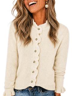 Wenrine Womens Cardigan Sweaters Casual Button Down Long Sleeve Ruffle Knit Fall Sweater Tops Coat Outwear X-S