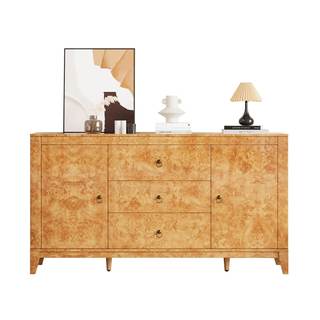 LUXOAK 60" Glossy Burl Wood Sideboard Buffet with Storage | Mid-Century Modern Style, Buffet Cabinet with 3 Dr