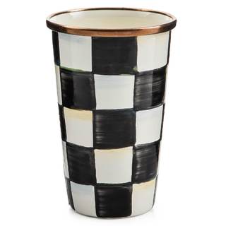 MACKENZIE-CHILDS Enamel Tumbler, Black-and-White Courtly Check | Hand-painted design, elegant drinkware with g