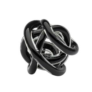Torre & Tagus Orbit Hand Blown Glass Infinity Knot Sculpture - 3 Inch Glass Art Black…