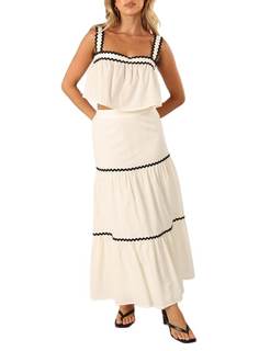 Women Sexy Two Piece Maxi Skirt Set Sleeveless Cropped Tank Tops and Long Skirt Summer Vacation Beach Outfits