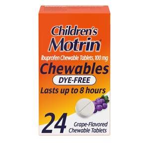 Motrin Children's Dye-Free Chewable Tablets with Ibuprofen, Kids' Fever Reducer & Pain Reliever for Sore Throa