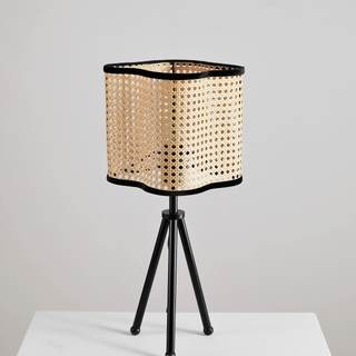 Gal - Mid Century Bohemian Tripod Table Lamp with PVC Rattan Shade and Velvet Rim for Bed Dining, Kitchen, Liv
