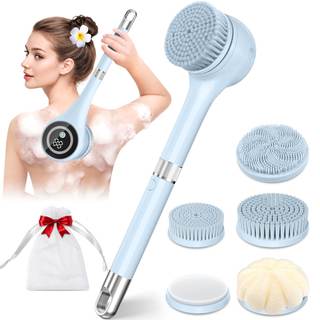 Electric Body Brush Back Scrubber for Shower, Rechargeable Auto Bath Brush | Waterproof with Long Handle, 5 Re