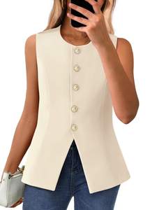 BTFBM Suit Vest Tops For Women Sleeveless Blazer Work Wear | Button Down Waistcoat Vests, Round Neck Womens Bl