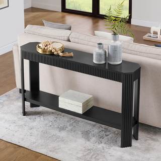 Alaterre Furniture Fluted Solid Wood Console Table - 56 Inch Modern Entryway Table with Storage Shelf - Easy A