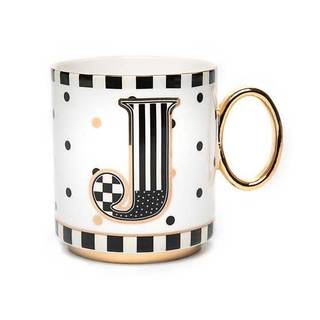 MACKENZIE-CHILDS Ceramic My Mug, 12 Ounces, J | Decorative coffee mug with handle, personalized design, ideal 