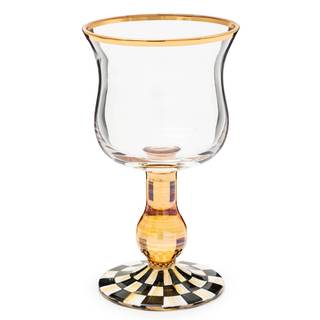MACKENZIE-CHILDS Stemmed Wine Glass, Black-and-White Courtly Check | Hand-painted design, decorative wine glas