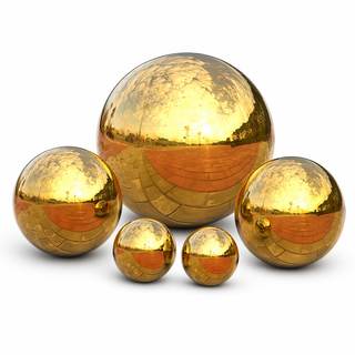 Gazing Ball Garden Mirror Outdoor - Outside Decorative Globe, Gold 5Pcs Mix | Metal Polished Reflective Sphere