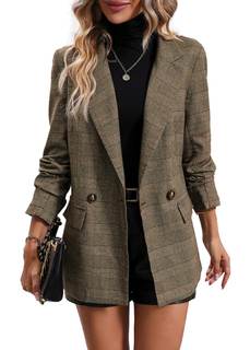 Mina Self 2026 Women's Fall Plaid Blazer Jacket - Trendy Houndstooth Fully Lined Casual Daily Office Work Suit