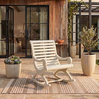 SAFAVIEH Outdoor - Sonora Rocking Chair - White Washed - Solid Wood - Transitional British Slatted Design - Id