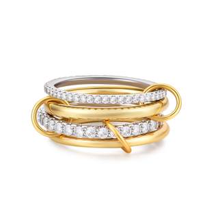 14K Gold Plated Interlocked Stackable Rings for Women Non Tarnish,Gold and Silver Cubic Zirconia Statement Rin