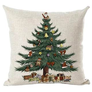 Ramirar Merry Christmas Happy New Year Retro Green Pine Tree Santa Claus Dolls Gifts Decorative Throw Pillow C